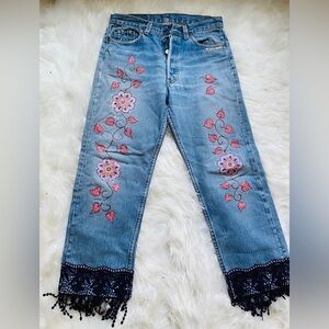 Vintage Levi’s-Artist Hand-Painted Jeans With Fringe Details